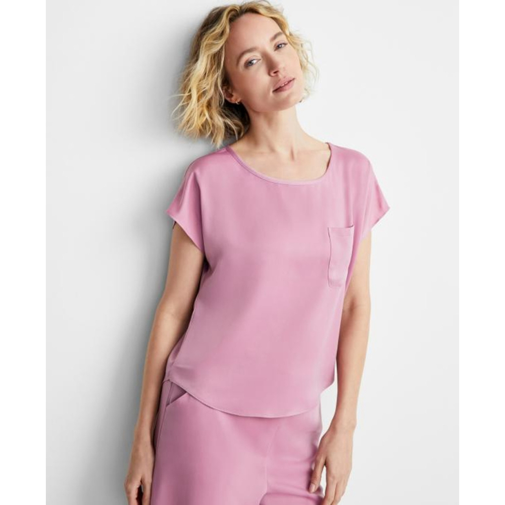 State of Day Women's XS Pink 2-Pc. Crepe de Chine Short-Sleeve Pajama Set NWT